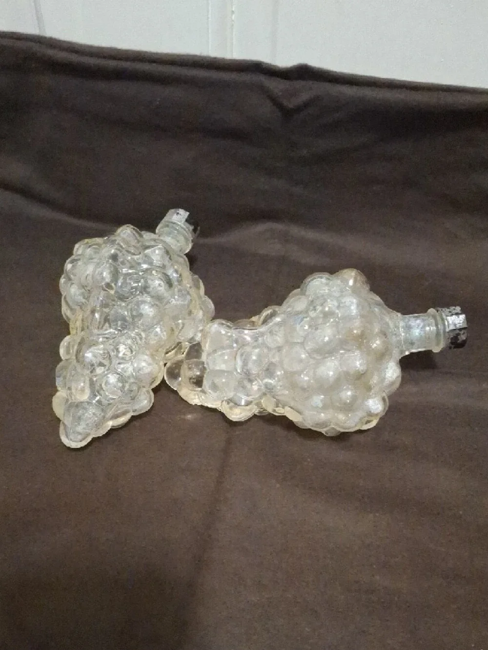 Vintage Glass Grape Cluster Decanters - Clear Iridescent Made In France MCM